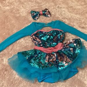 Weissman Teal and Pink Sequin Kids Dance Costume